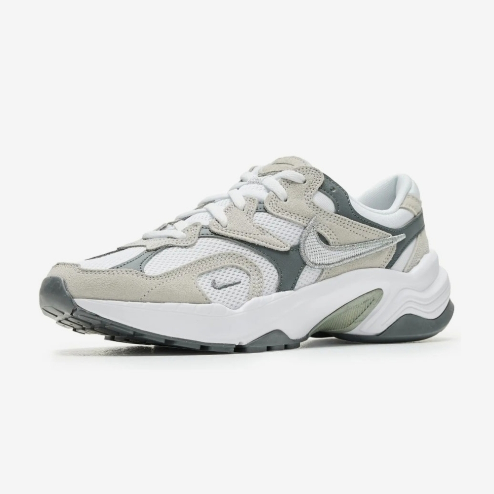 New Womens Size 9 AL8 White/Metallic Silver ,Black, And Neutral Grey Shoe